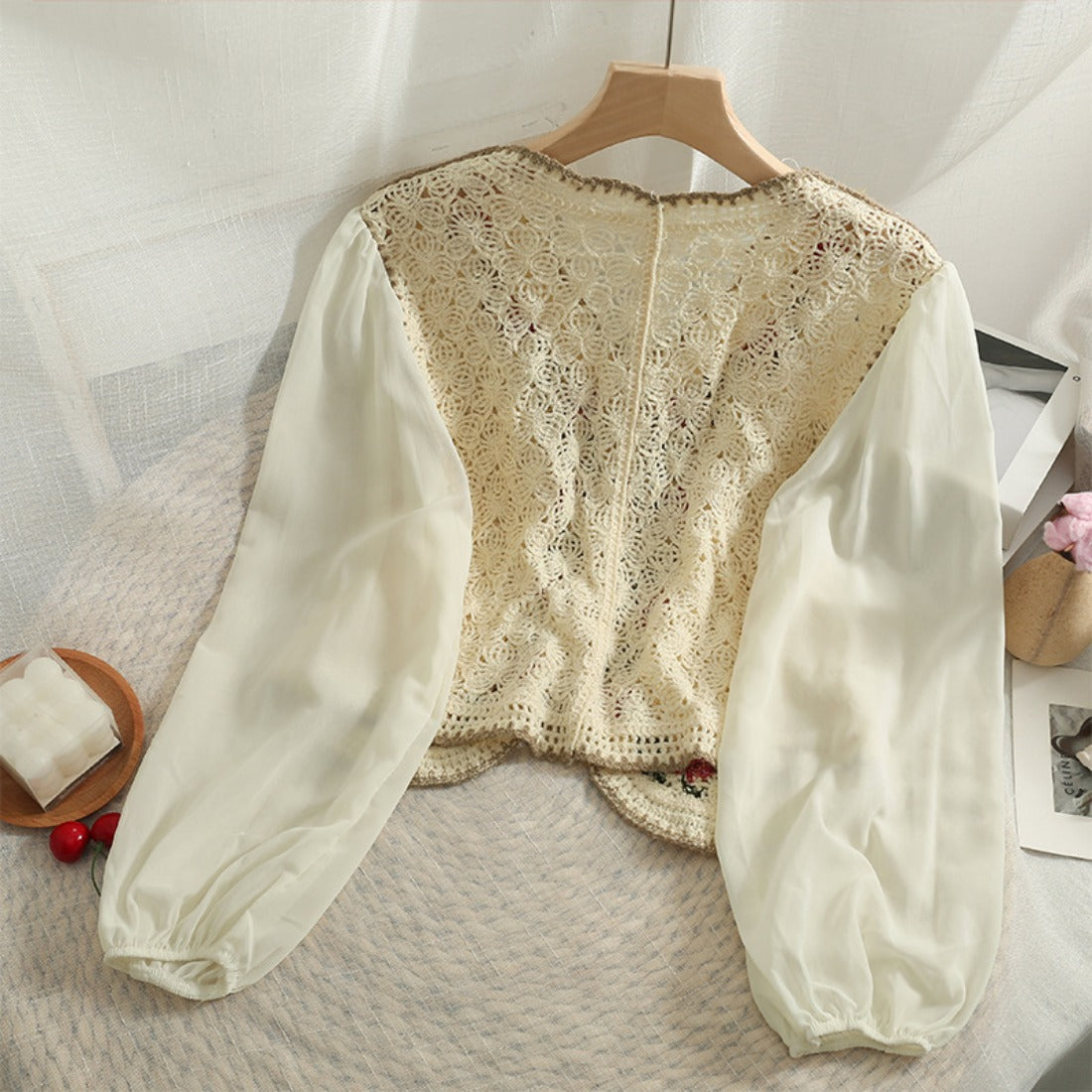 Crosa - Embroidered Floral Hollow Lace Shirt