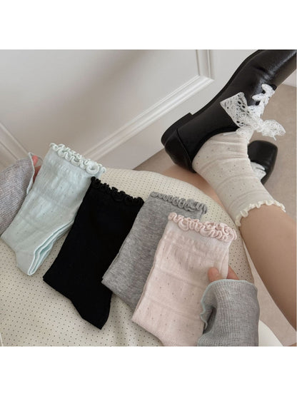 Rufia - Sheer Lace Mesh Crew Socks - image 1