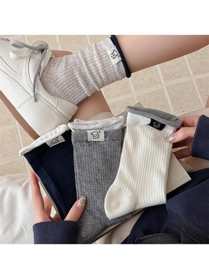 Rufia - Rolled Cuff Ribbed Casual Crew Socks