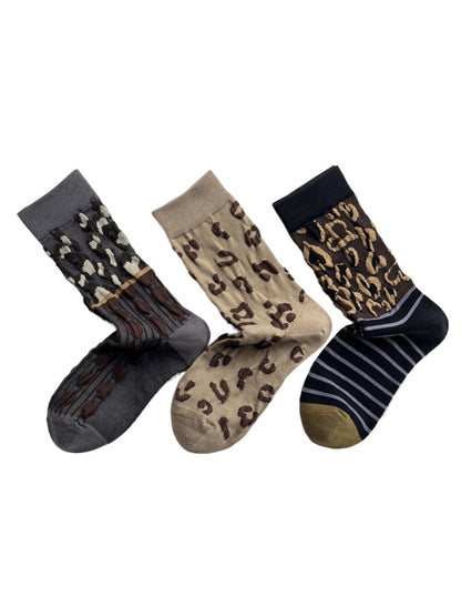 Rufia - 3D Leopard Print Mid-Calf Socks