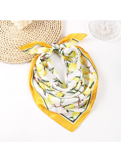 Scarvii Vintage Lemon Tile Print Square Scarf