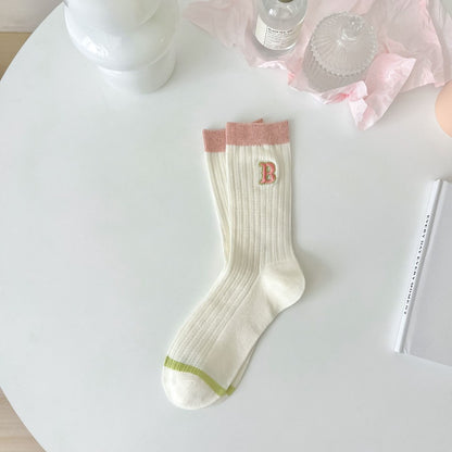 Rufia - Striped Crew Mid-calf Socks - Cute & Sweet