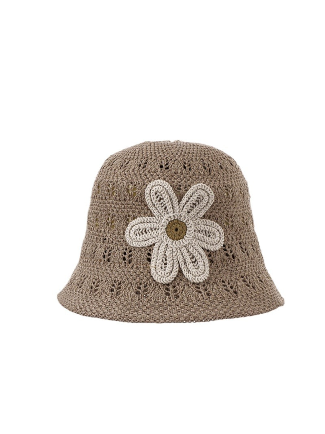 Back view of Haila open weave flower hat showing open weave pattern