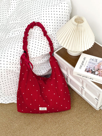 Top view of Cosbai ruched strap slouchy shoulder bag showing open interior