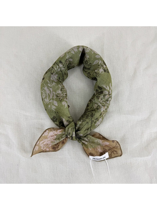 Scarvii vintage floral border square scarf folded showing cream and pastel floral pattern