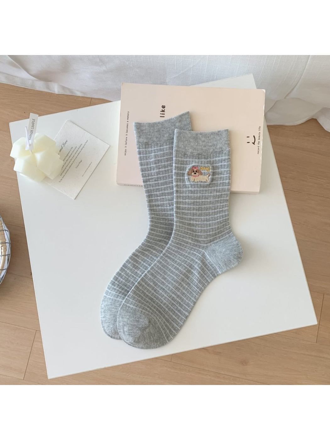 Rufia - Puppy Patch Striped Everyday Crew Socks