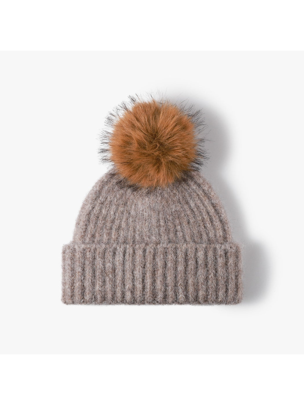 Haila - Solid Color Ribbed Cuffed Knit Beanie Hat