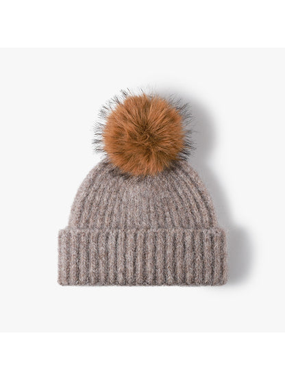 Haila - Solid Color Ribbed Cuffed Knit Beanie Hat