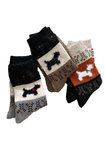 Rufia - Playful Dog Motif Casual Crew Socks