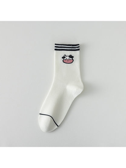 Rufia - Cartoon Cow Theme Casual Crew Socks