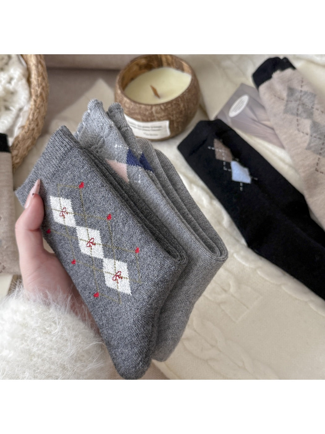 Rufia – Retro Argyle Mid-Calf Socks