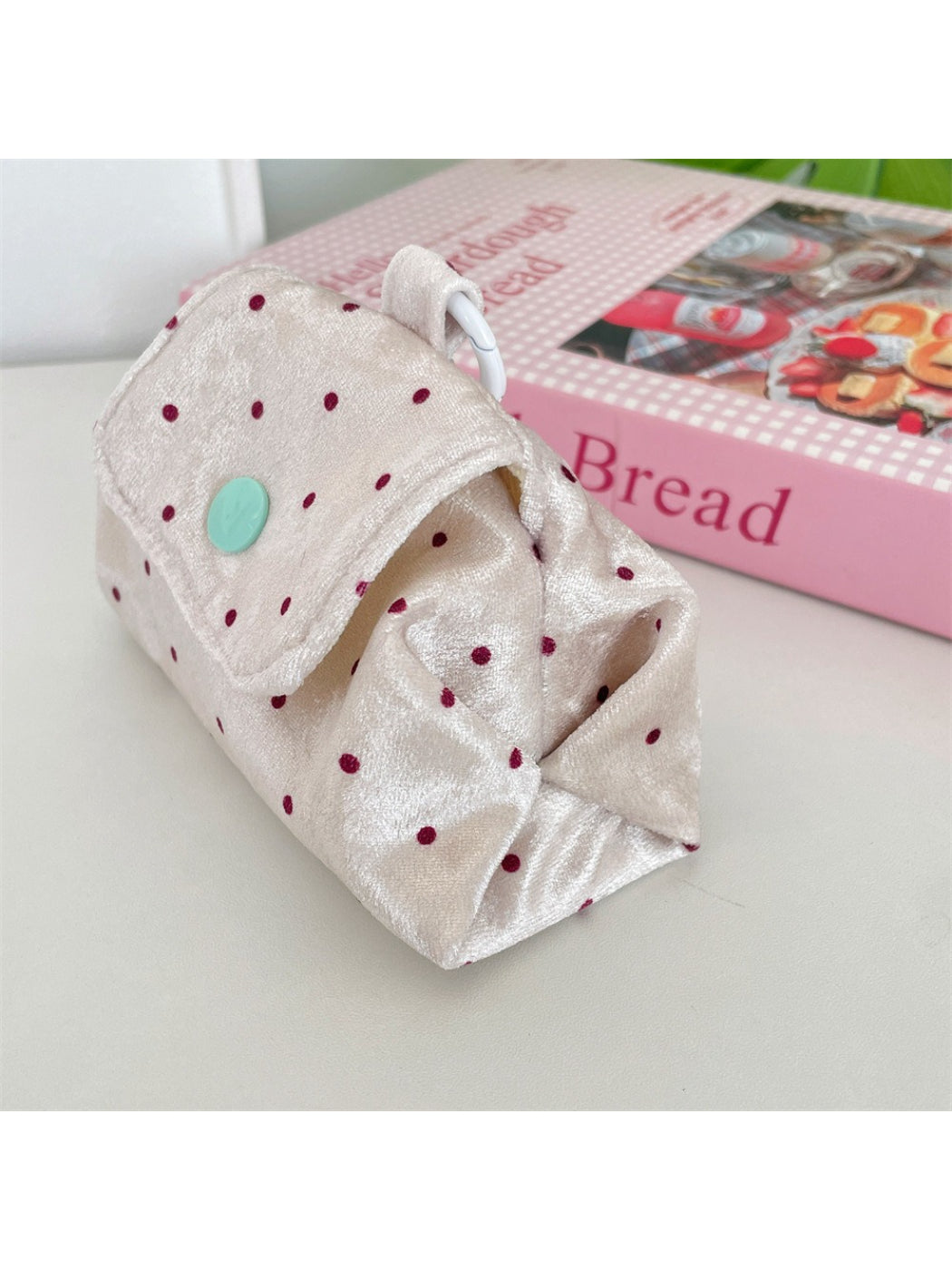 Cosbai Soft Dot Button Coin Purse in beige and pink side by side