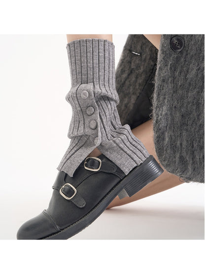 Cozyra - Ribbed Knit Button-Detail Leg Warmers