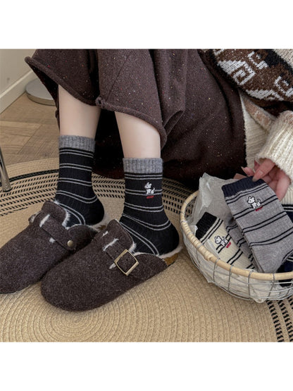 Rufia - Striped Dog Motif Everyday Crew Socks product image 5