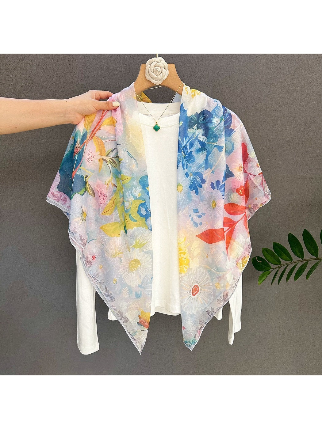 Scarvii - Bright Romantic Floral Printed Square Scarf