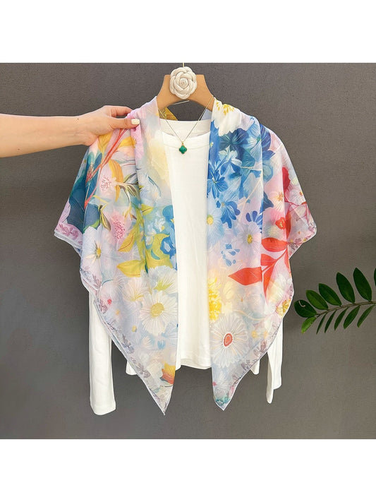 Scarvii - Bright Romantic Floral Printed Square Scarf