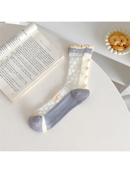 Rufia - Polka Dot Lace Trim Crew Socks