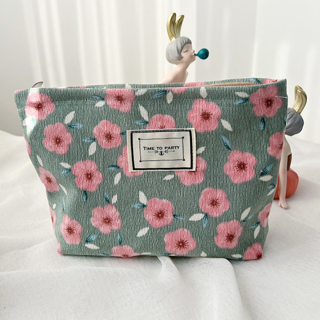 Cosbai - Corduroy Floral Cosmetic & Storage Bag