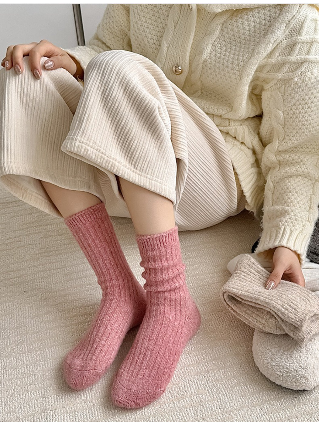 Rufia - Fuzzy Ribbed Cozy Crew Socks