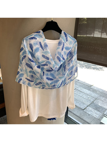 Scarvii - Blue Feather Pattern Layering Wrap Scarf