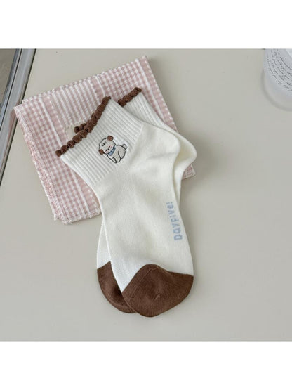 Rufia - Casual Cute Dog Ribbed Ankle Socks