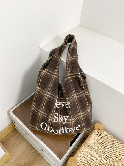 Cosbai – Plaid Embroidered Shoulder Tote