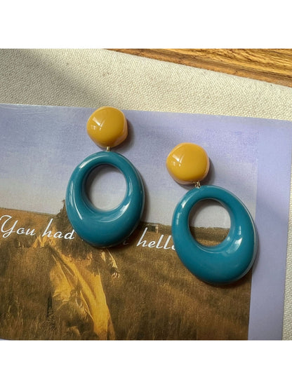 Earwish - Color Block Oval Drop Earrings