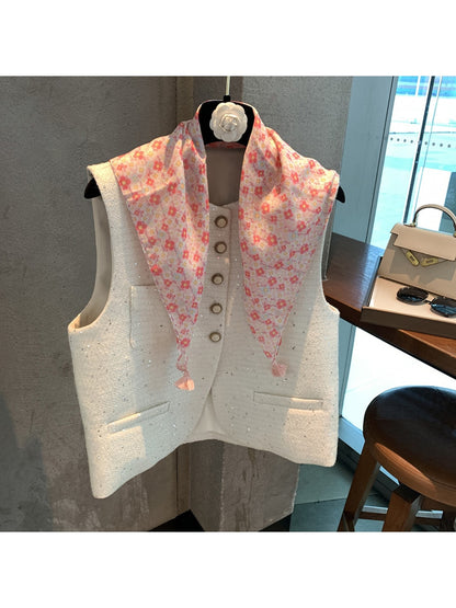 Scarvii - Warm Tone Floral Print Square Scarf