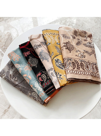Scarvii - Paisley Border Bird Motif Fringed Scarf