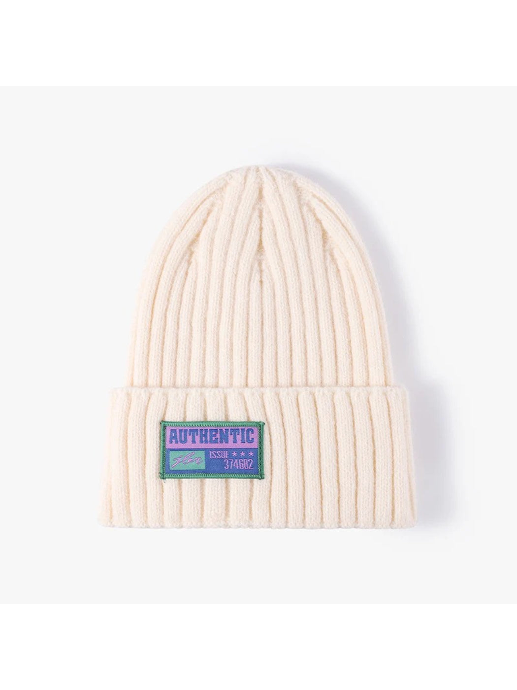 Haila - Letter Patch Ribbed Cuffed Beanie