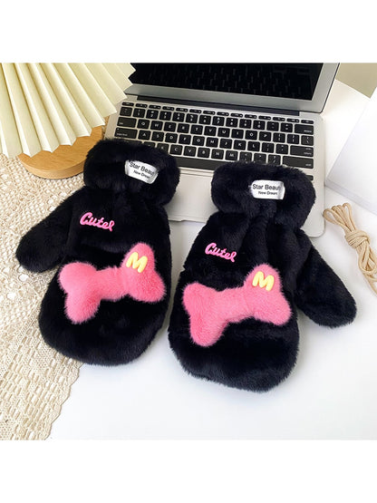 Gloving - Cute Bone Accent Plush Winter Mittens