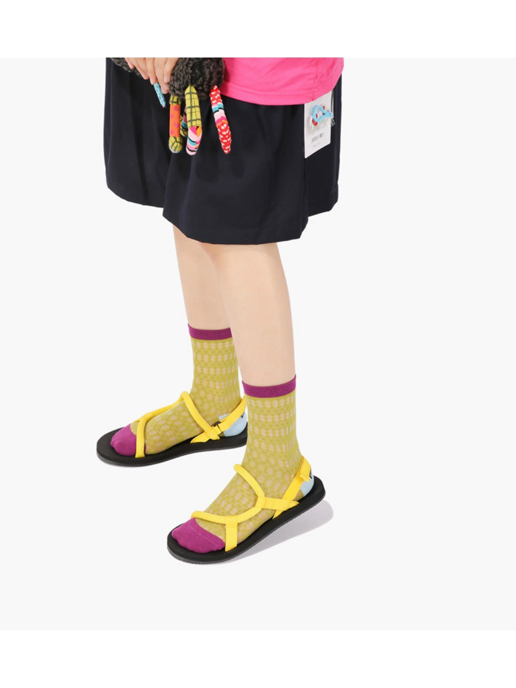 Rufia - Sheer Shell Mesh Colorblock Ankle Socks