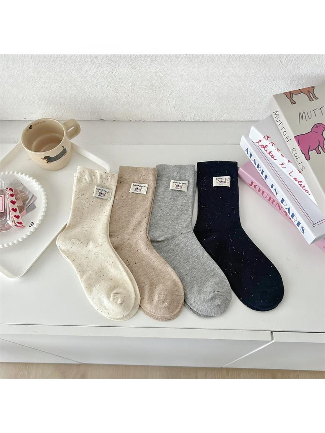 Rufia - Dachshund Detail Speckled Crew Socks
