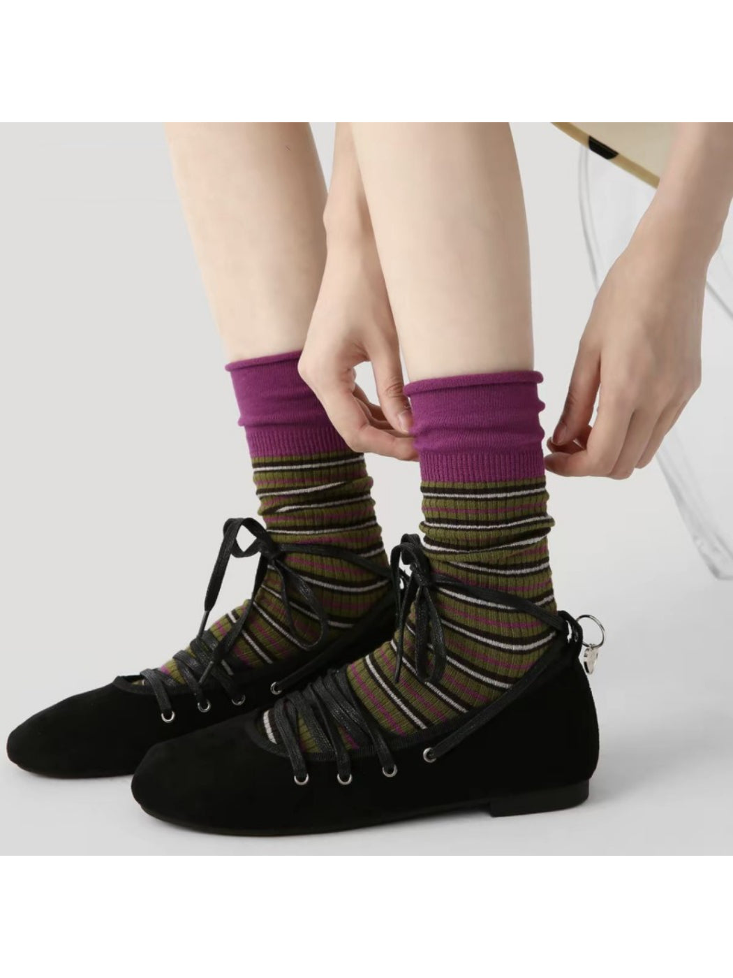 Rufia - Colorblock Top Striped Crew Socks