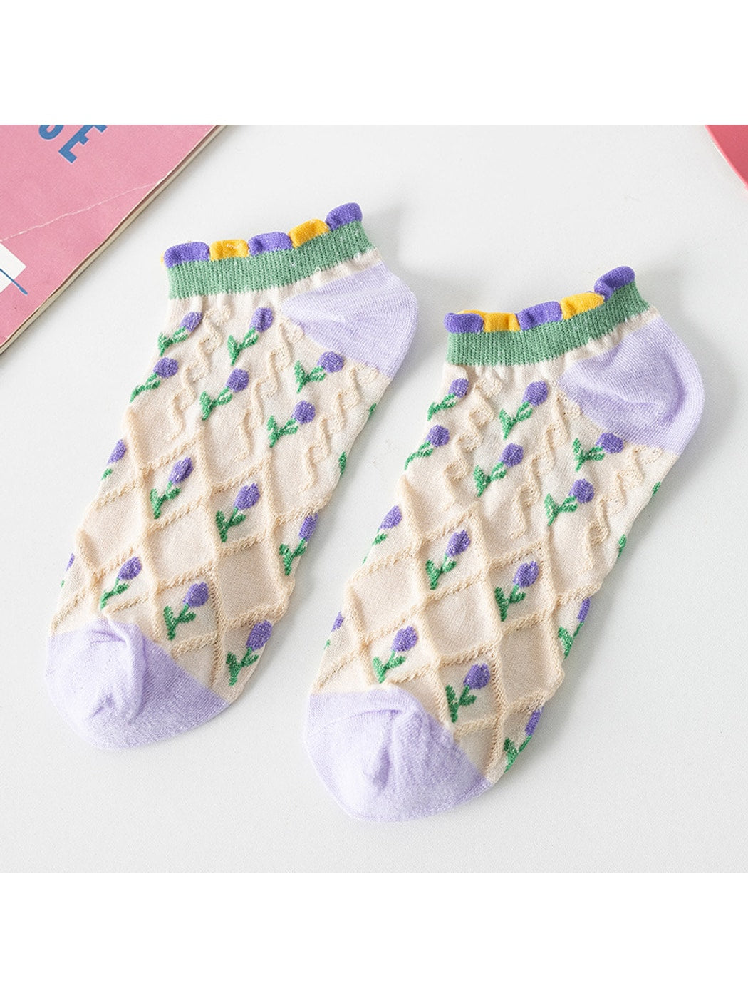 Rufia - Fresh Printed Ruffle Trim Ankle Socks