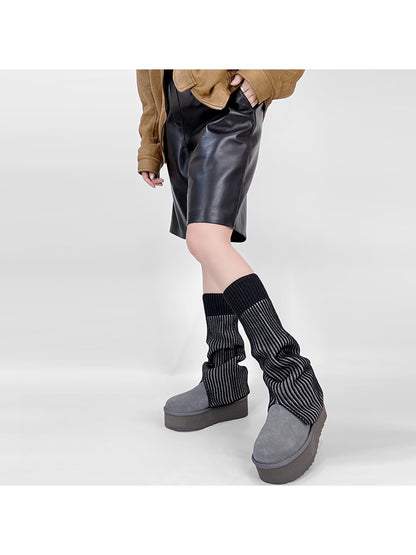 Cozyra - Striped Split-Hem Flared Leg Warmers