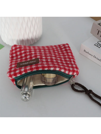 Cosbai - Vintage Plaid Zip Coin Pouch Bag