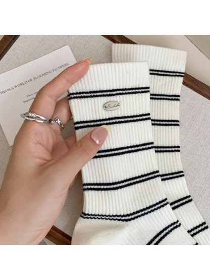 Rufia - Buckled Striped Knitted Capsule Socks for Women