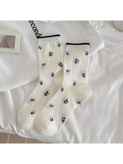 Rufia - Simple Pattern Openwork Crew Socks