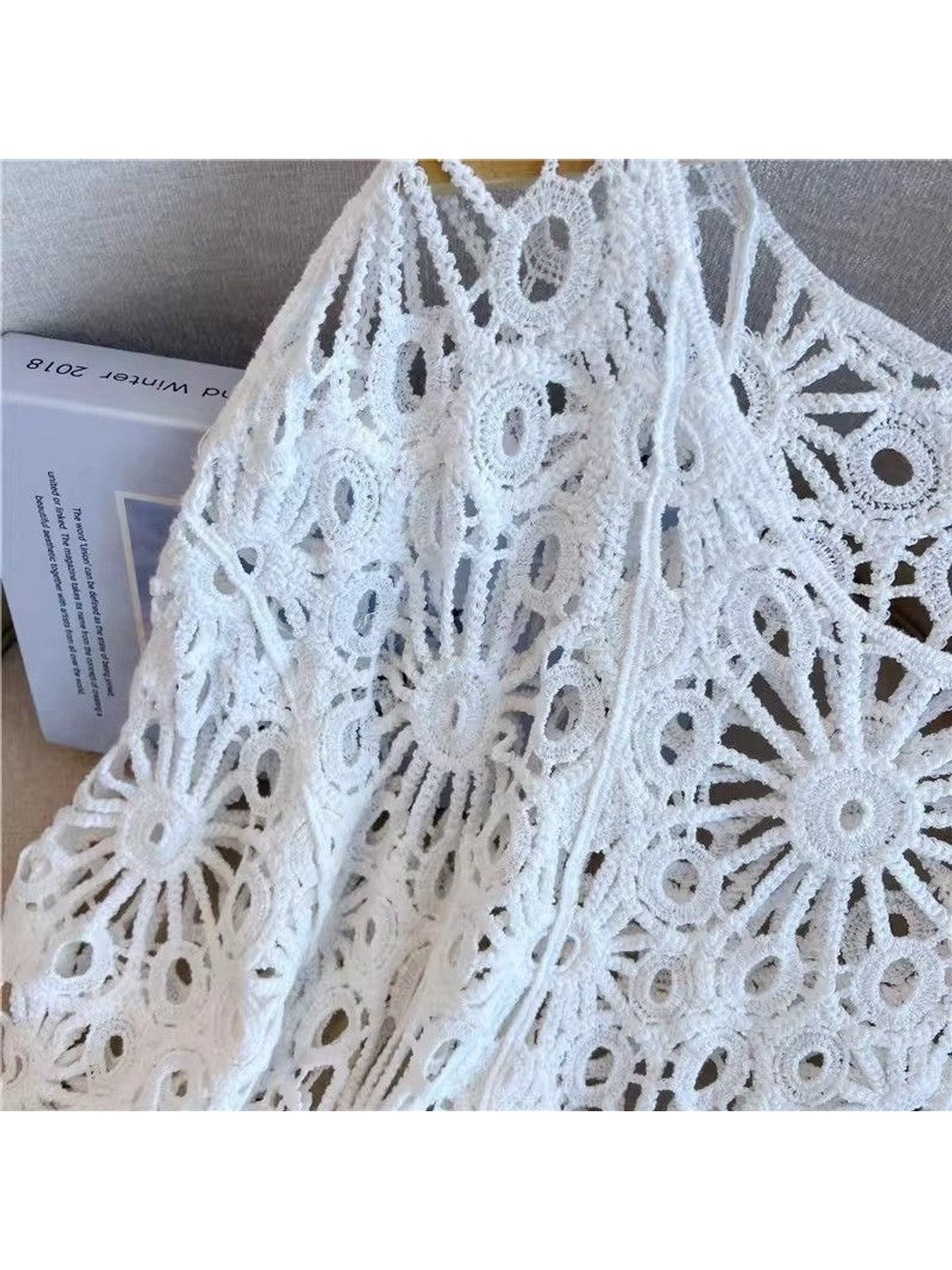 Crosa - Crochet Hollow Out Round Neck Beach Cover Up