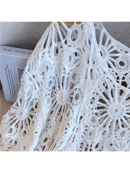 Crosa - Crochet Hollow Out Round Neck Beach Cover Up