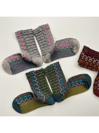 Rufia - Folk Knit Pattern Crew Socks