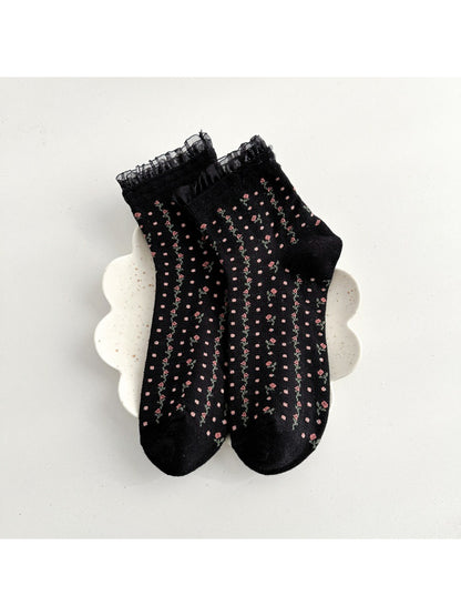 Rufia - Floral Knit Ruffle Cuff Crew Socks product image 8