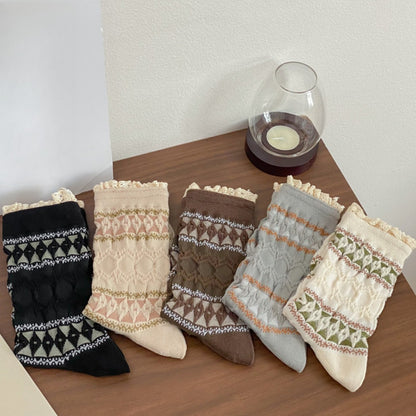 Rufia - Maillard Lace Trim Crew Socks - Elegant & Warm