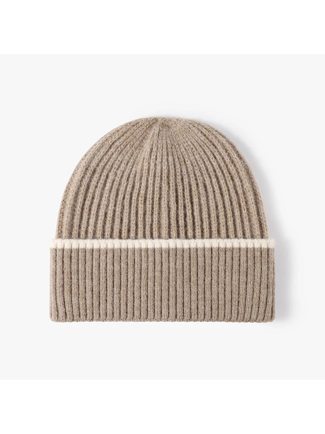 Haila - Fine Rib Contrast Stripe Cuffed Knit Beanie