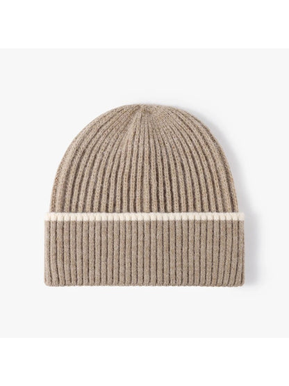 Haila - Fine Rib Contrast Stripe Cuffed Knit Beanie