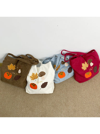 Cosbai – Embroidered Corduroy Tote Bag