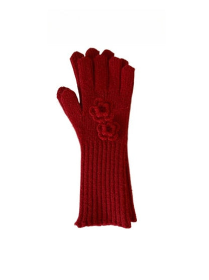 Gloving - Thickened Full-Cover Knitted Gloves with Flower