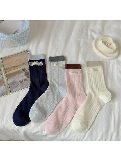 Rufia - Sweet Contrast Ribbed Cuff Crew Socks
