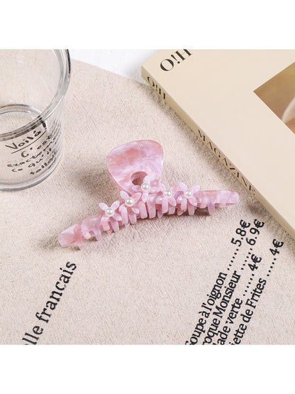 Clio - White-Beaded-Flower Hair Clip